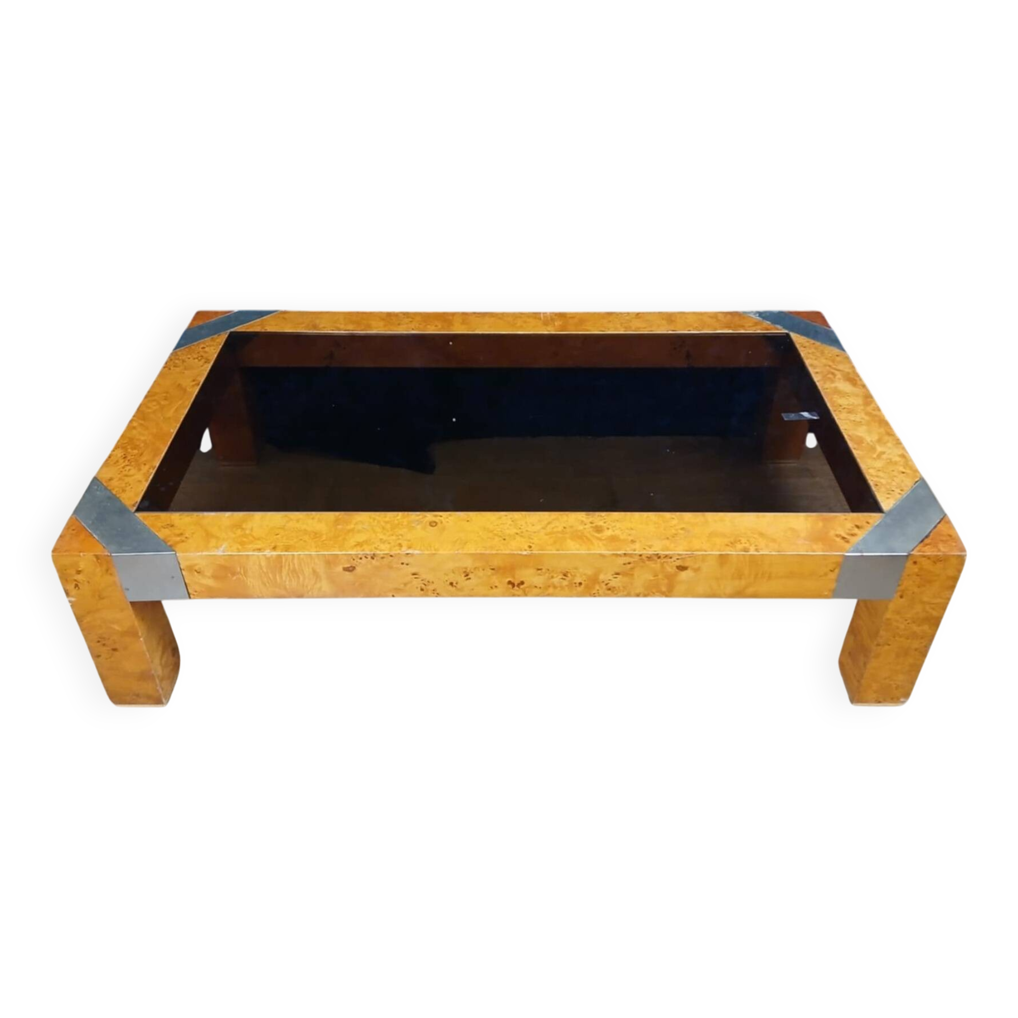 Italian burl coffee table after Willy Rizzo for Mario Sabot