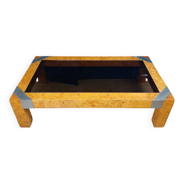Table basse Italienne en loupe d’après Willy Rizzo pour Mario Sabot
