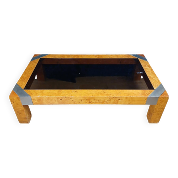 Table basse Italienne en loupe d’après Willy Rizzo pour Mario Sabot