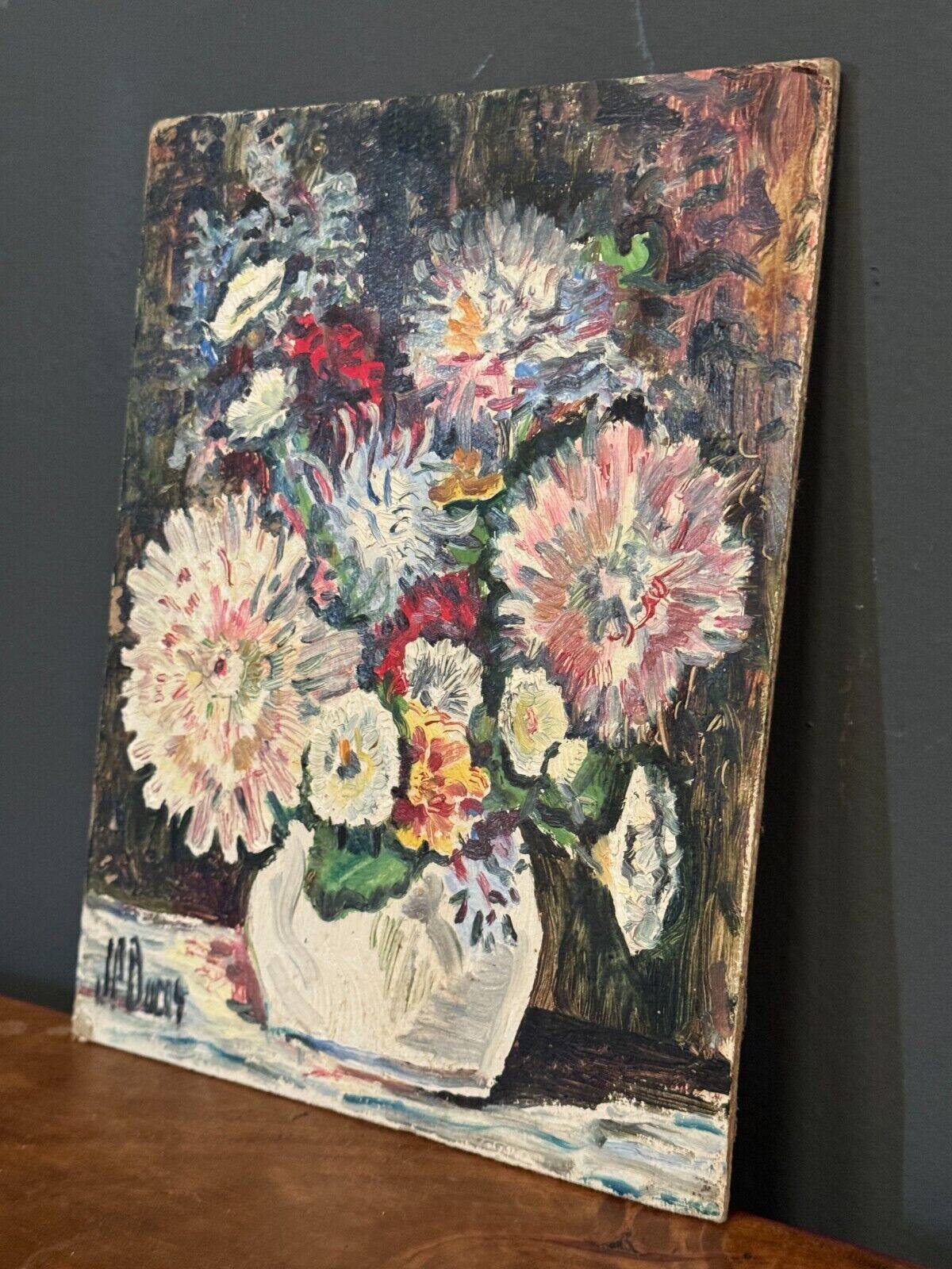 Oil on cardboard by JP Ducas Ducos still life with flowers 20th century