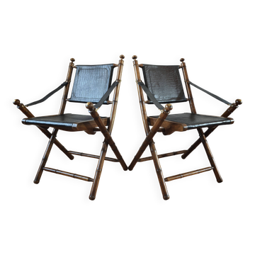 Pair of safari folding chairs in leather 1970-80