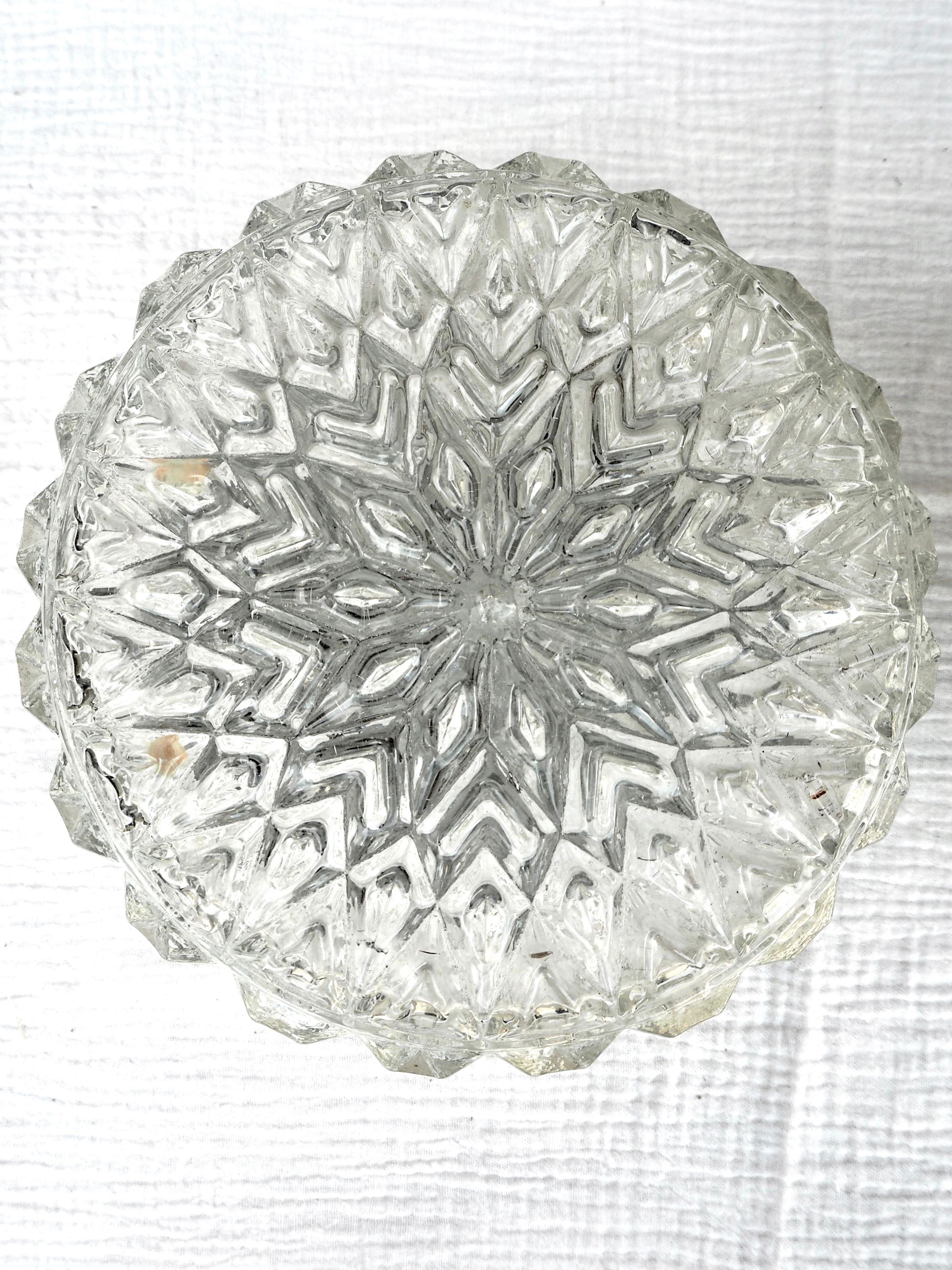 Pair of round ceiling lights in chiseled glass
