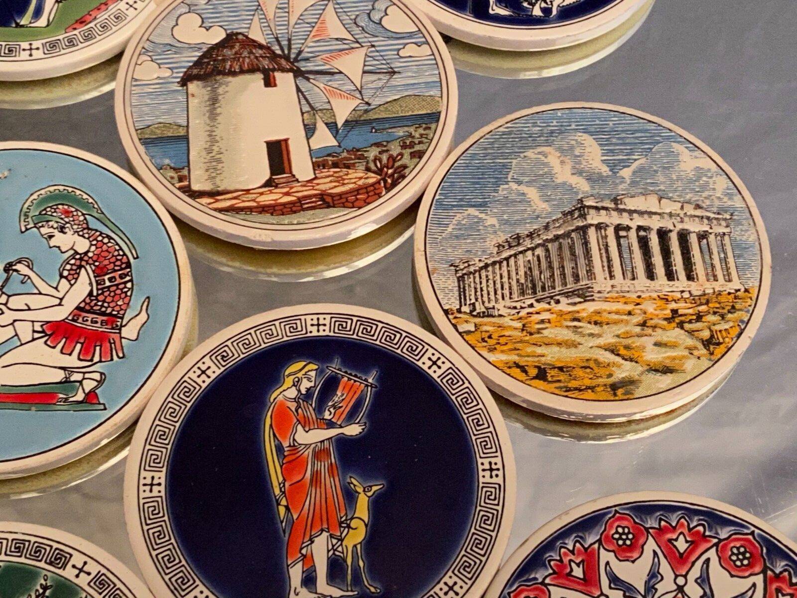8 Greek earthenware coasters Smaltotechniki Knossos Katsidoniotis Greece