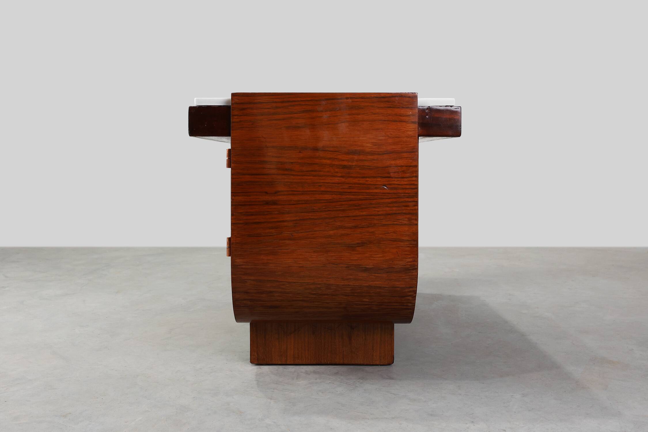 Belgian Art Deco Cabinet in Burl Veneer with Marble and Glass, circa 1930