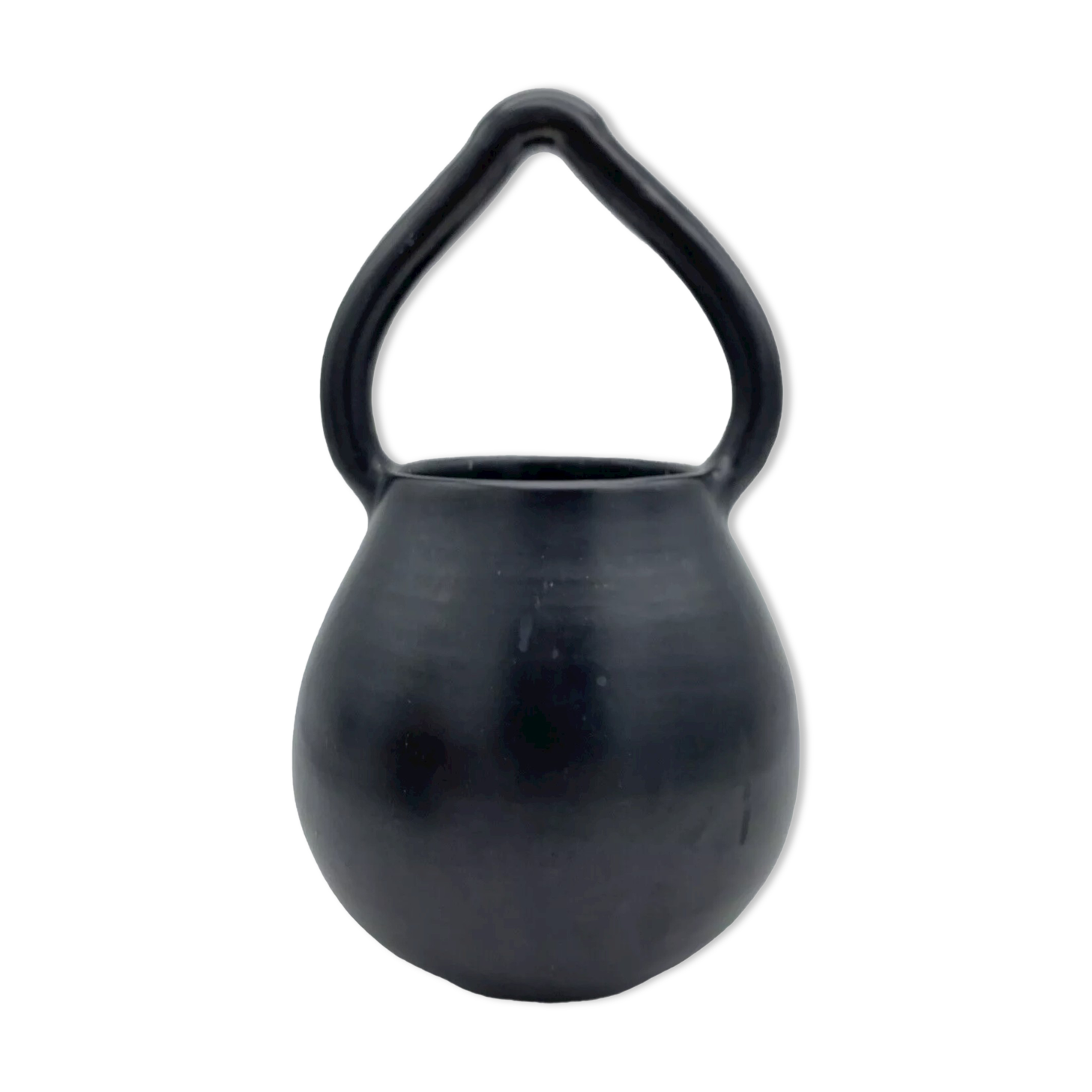 Vase Cache pot to hang handle in black ceramic