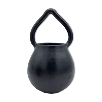 Vase Cache pot to hang handle in black ceramic