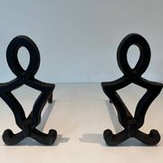 Pair of Cast Iron Chenets with Figurative Anthropomorphic Silhouette, by Raymon