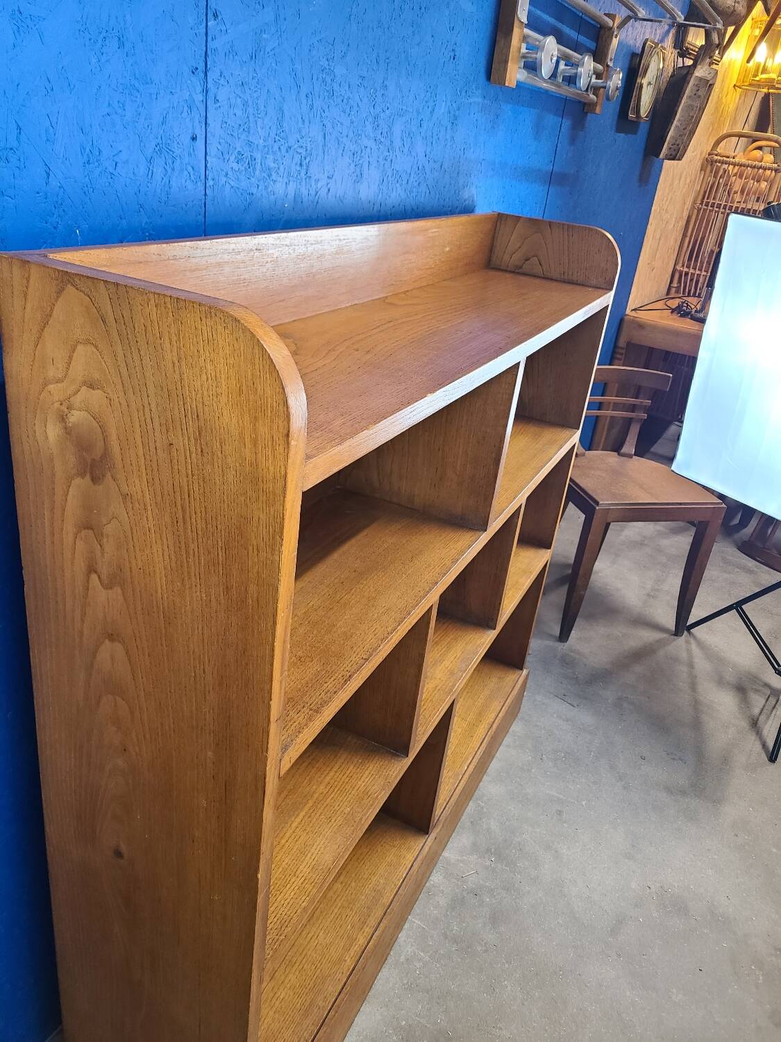Large shelf, vintage solid oak bookcase from the 60s
