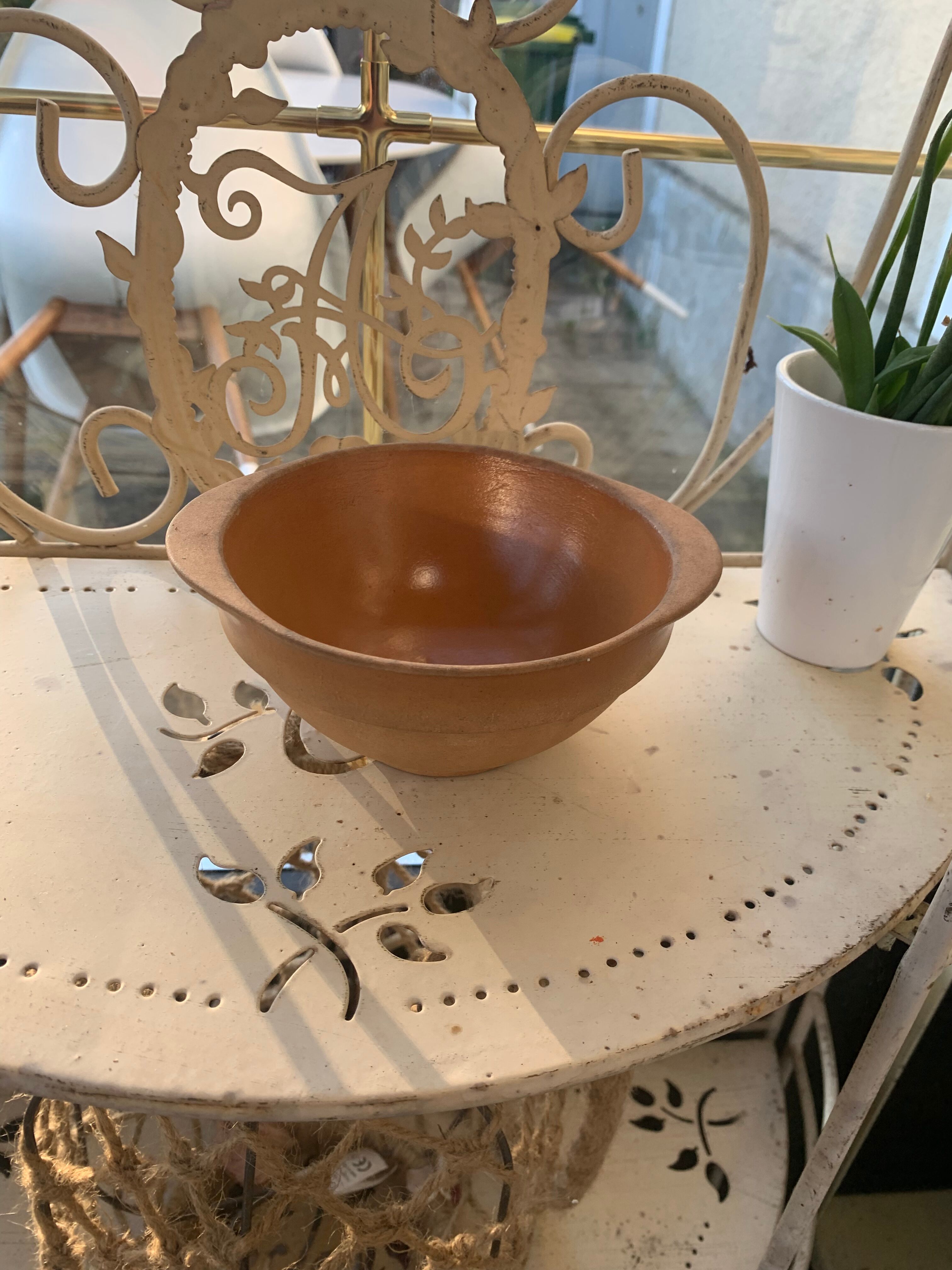 4 bowls in eared stoneware, vintage Gien France sandstone