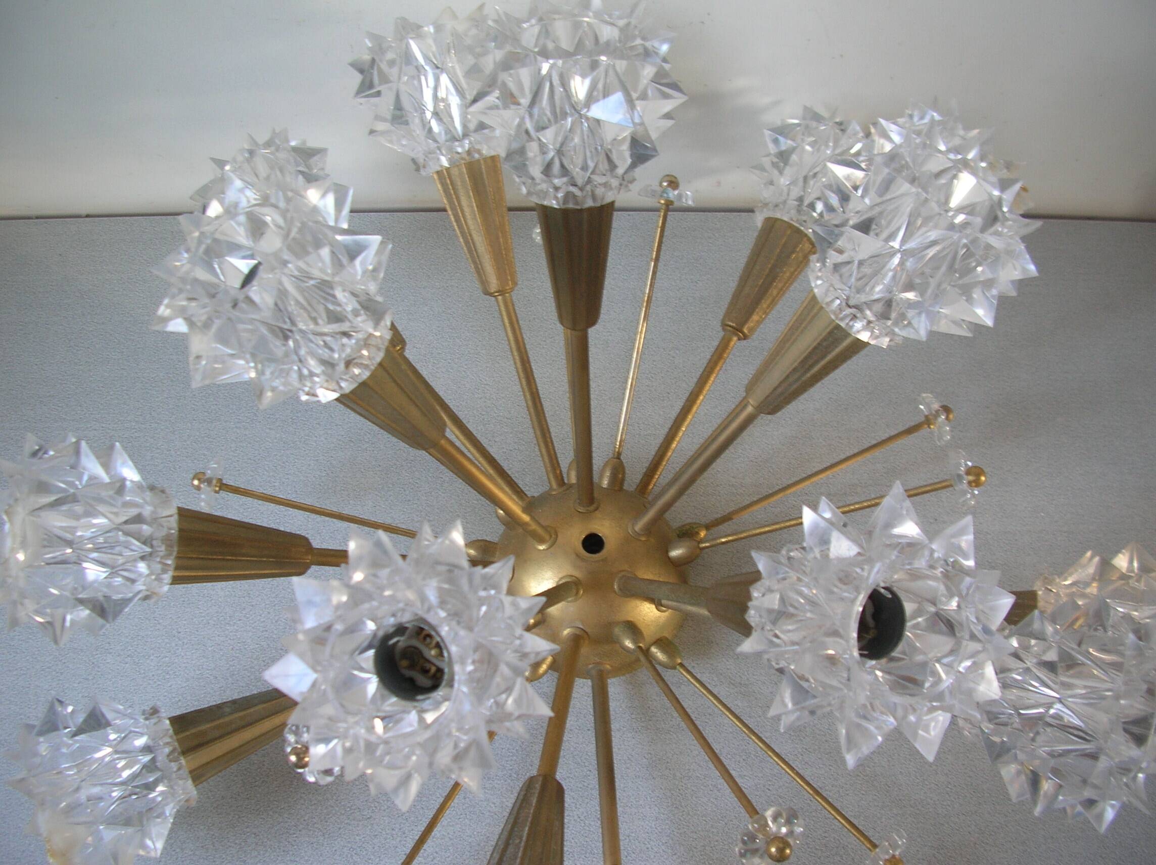 Old "sputnik" chandelier 15 lights plastic/resin diamond tip 60's design lighting