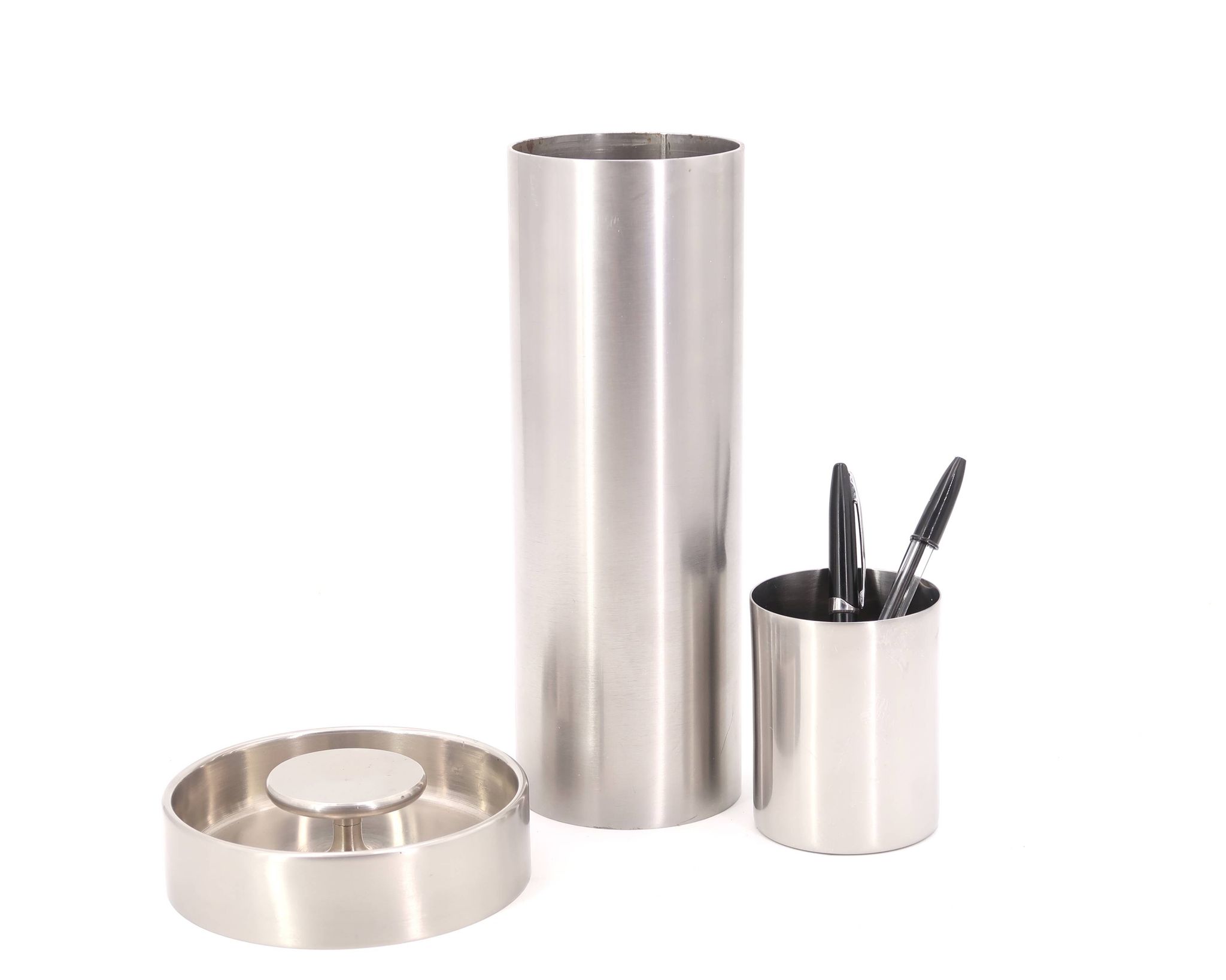 Grand vase cylindrique minimaliste en acier, années 70