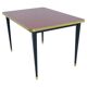 Dining Table, High Gloss Laminate, Brass, Tapered Legs, Burgundy - S