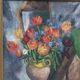 Large old oil painting, Still Life with Tulips, Gilded frame