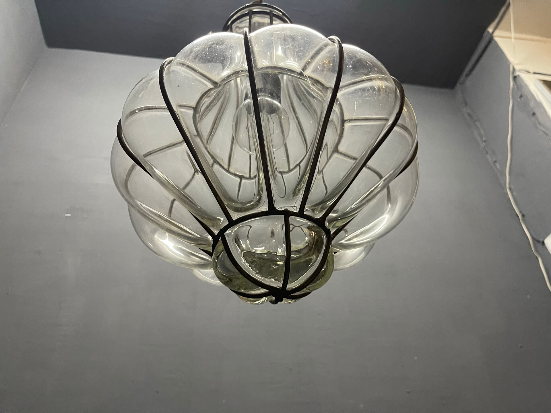 Wrought Iron Murano Glass Light Pendant 1950’s
