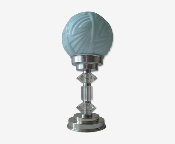 Lampe art deco bleue pied en cristal taillé