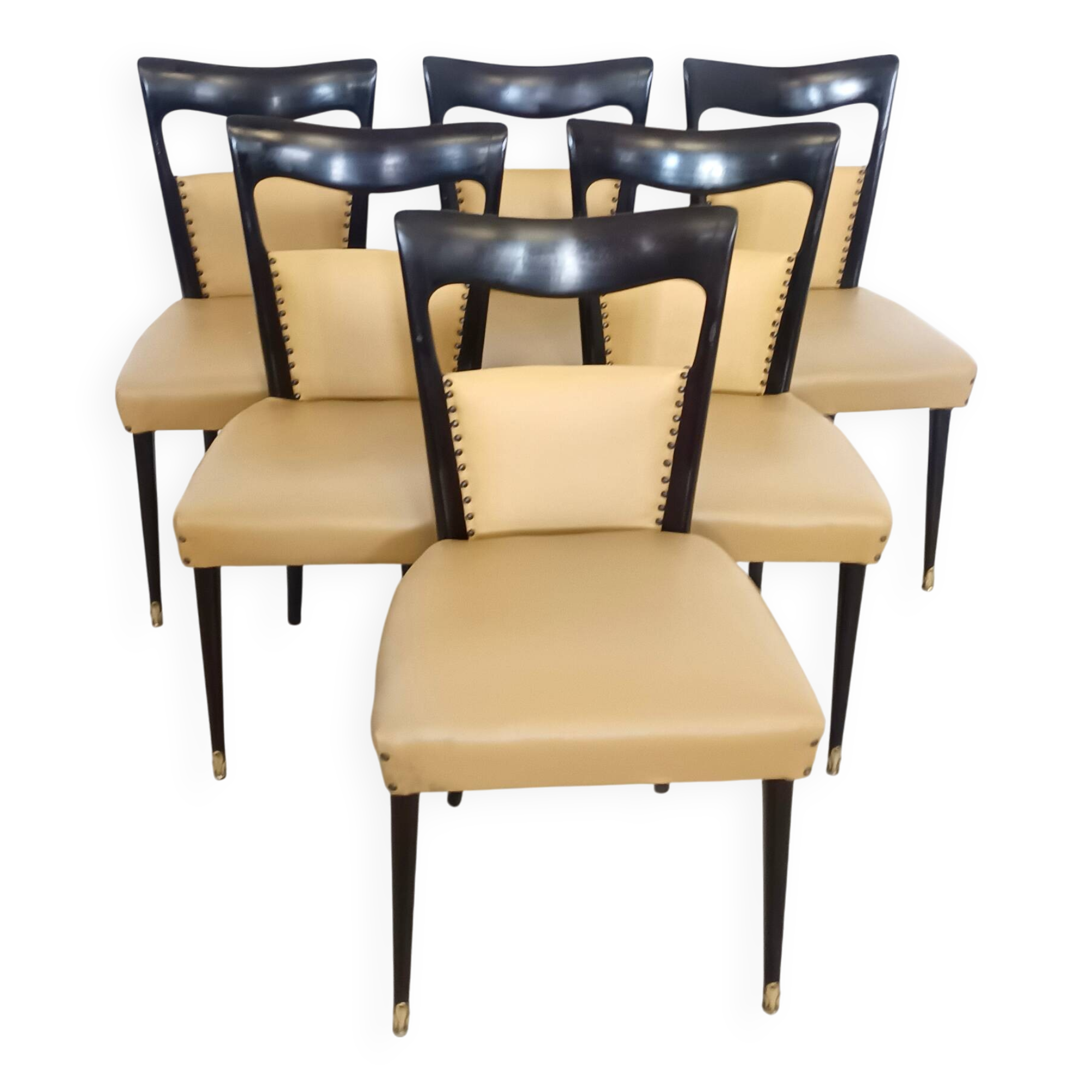 Set of Six Beige Skai Dining Chairs Ascr. to Melchiorre Bega, Italy
