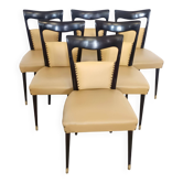 Ensemble de six chaises de salle à manger en skaï beige, origine : Melchiorre Bega, Italie