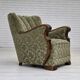 1960s, Danish armchair, green furniture velour, solid oak wood.