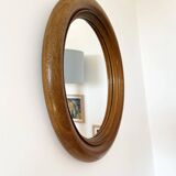 Large round antique solid wood mirror, 49cm