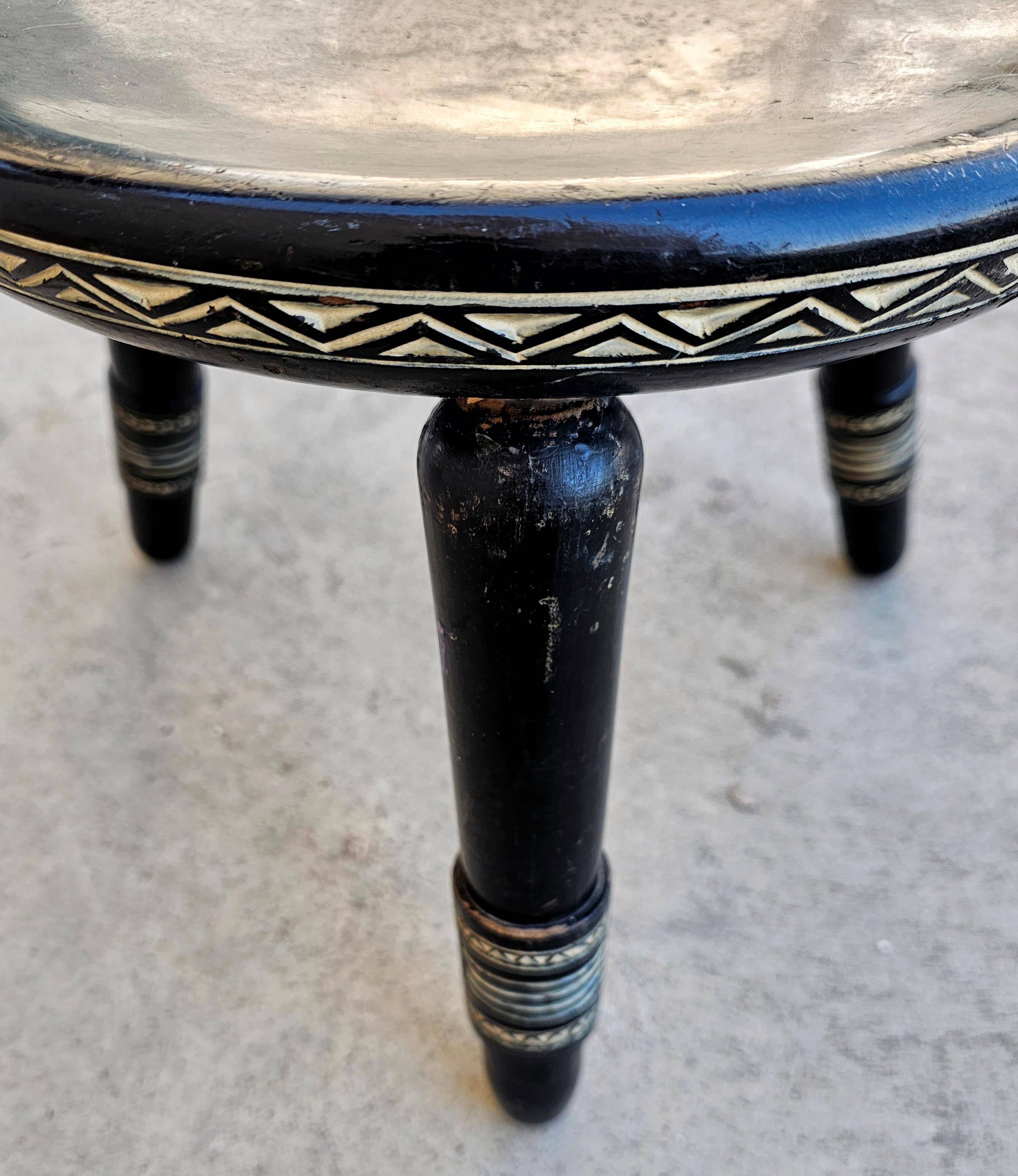 Antique hand-carved coffee table with 6 stools by Ettore Zacchari, 1900s.