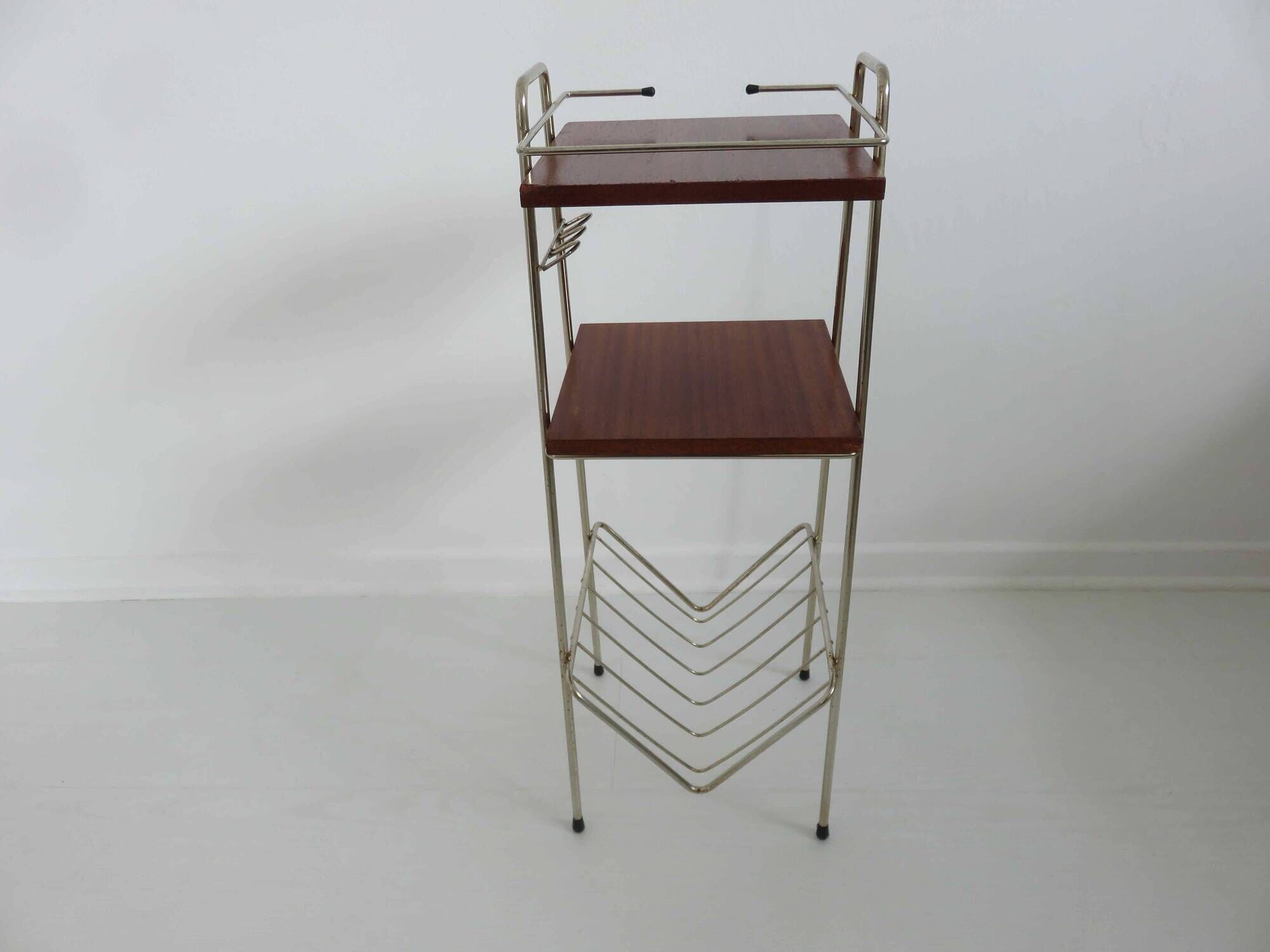 Magazine holder, metal and wood 50s 60s