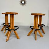 Set of 4 solid elm bar stools, vintage 70s design