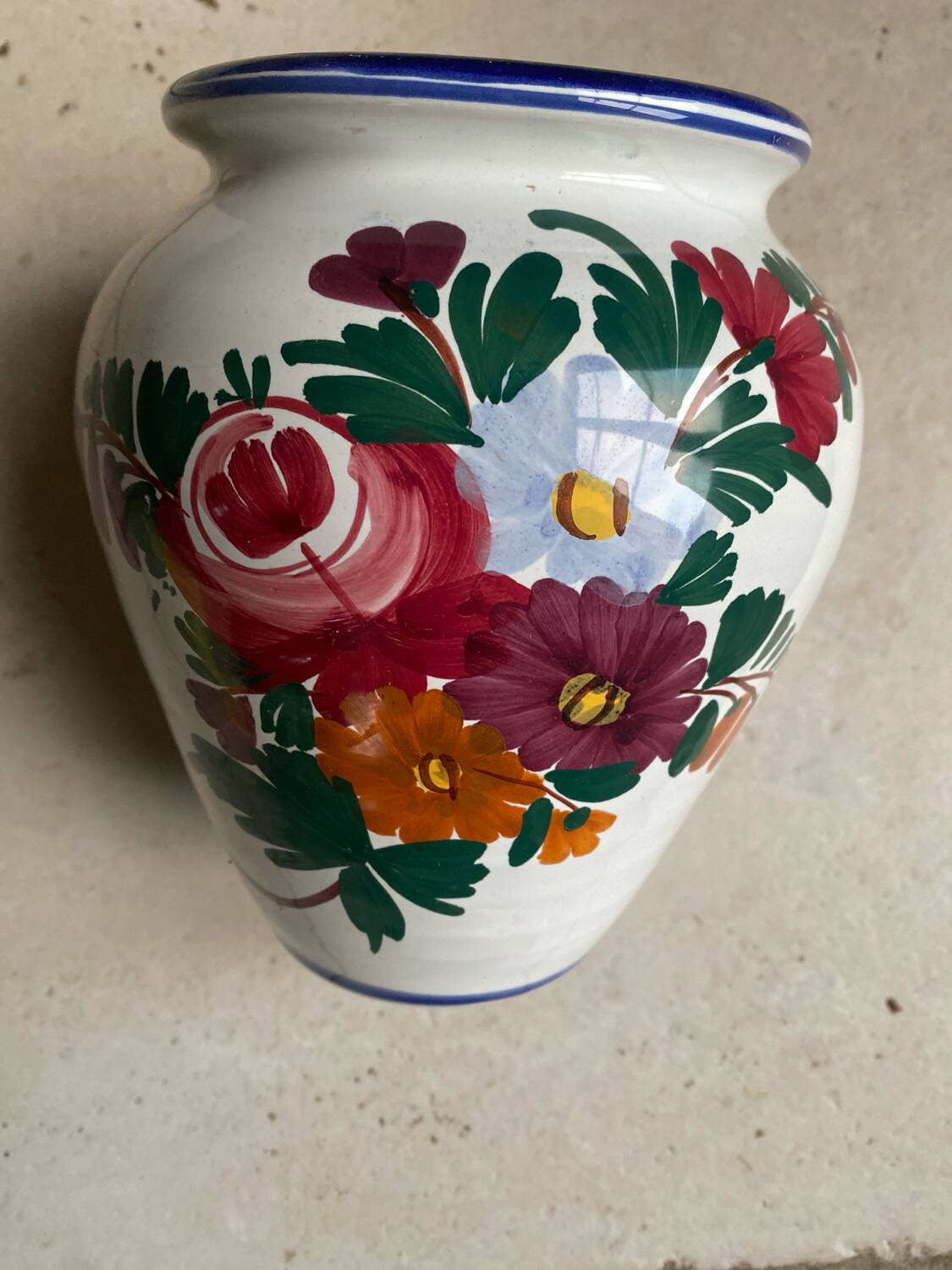Antique Bulbous Vase in Earthenware Numbered – Hand-Painted Floral Decoration