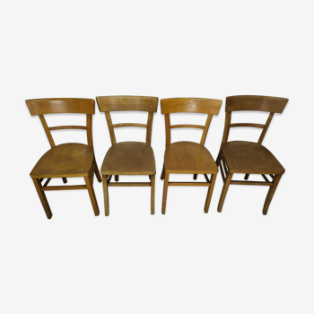 Lot de 4 chaise de bistrot en bois Luterma années 50 - 60