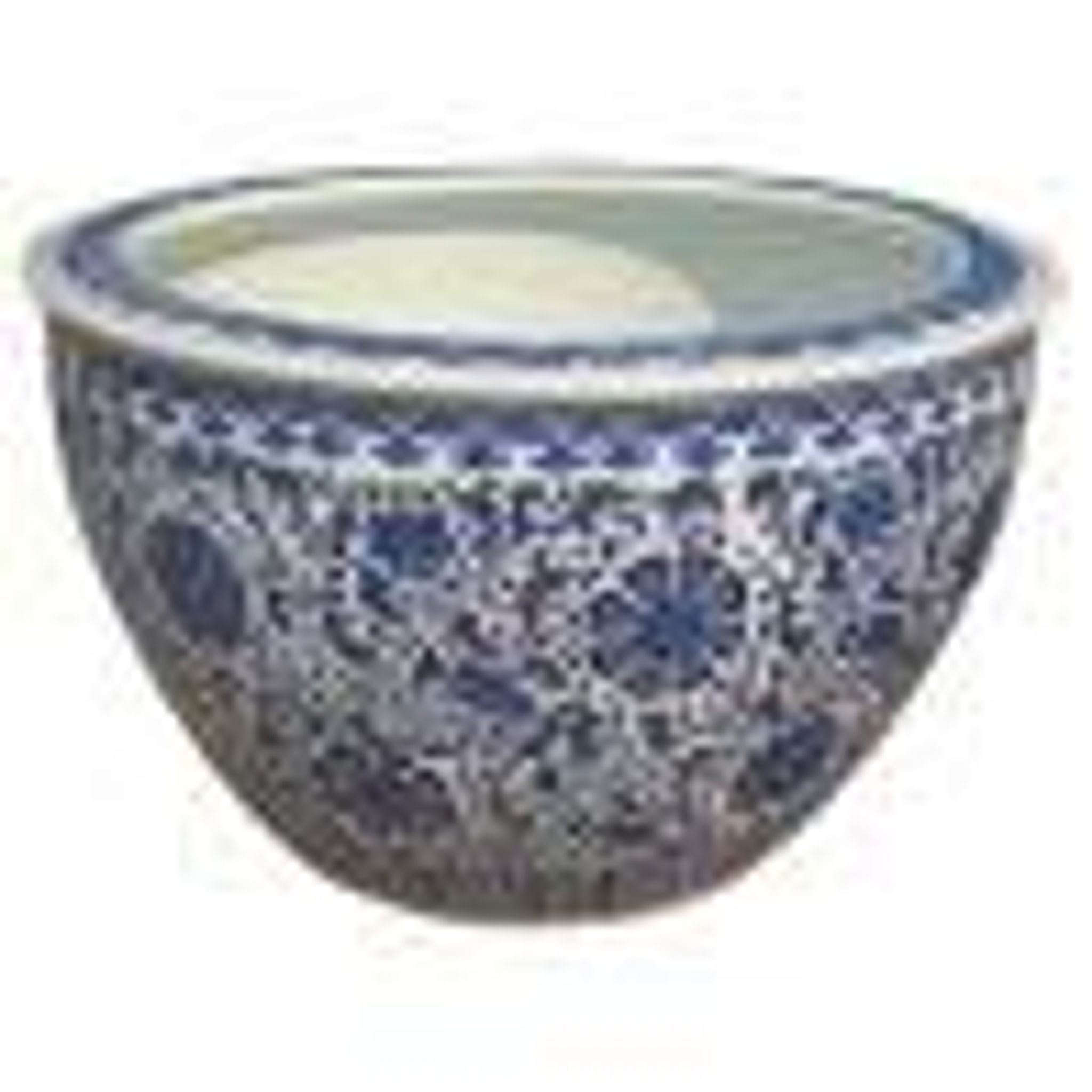 Cache-pot vietnamien bleu Ming et son support en bois