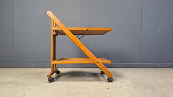 Chariot de service en bois pliable vintage italien, années 1980