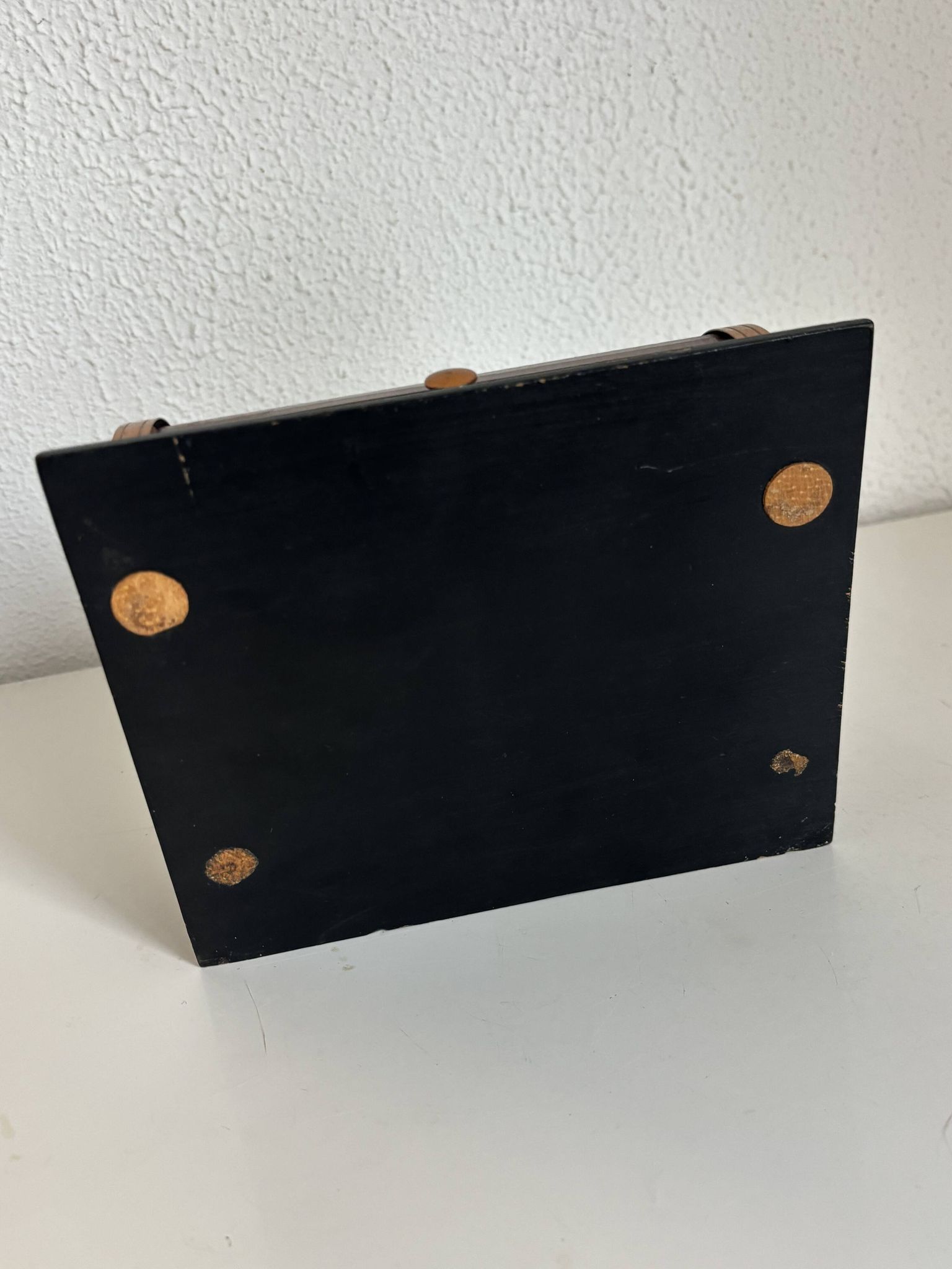Vintage 1960 cigarette holder ashtray dispenser wood metal - 19 x 15 cm