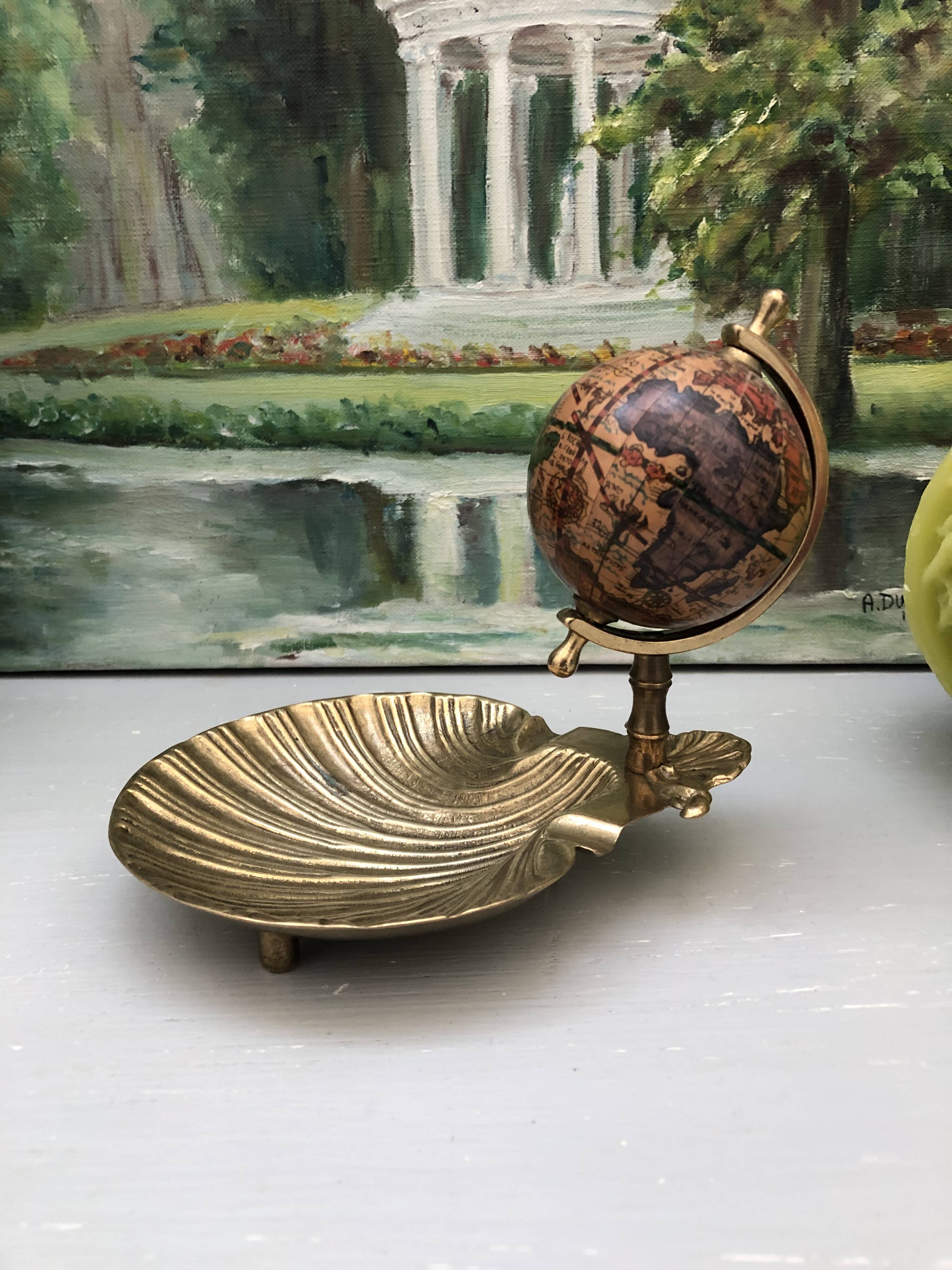 brass shell ashtray terrestrial globe