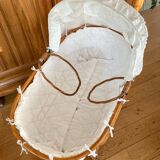 Bamboo, rattan, wicker cradle bassinet from the 1960s with a foldable support.