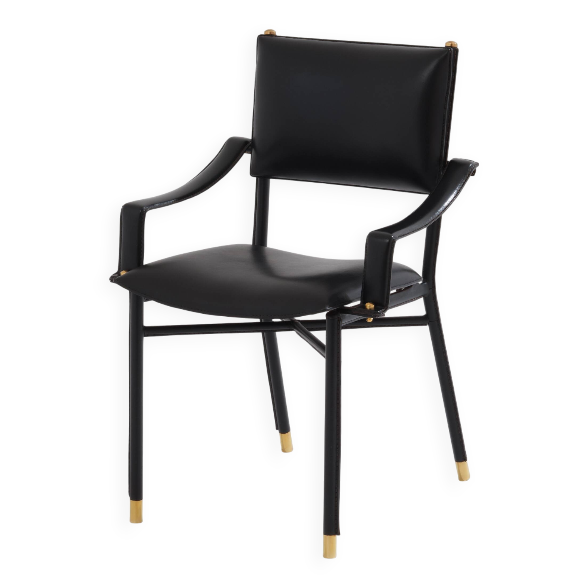 Jacques Adnet black leather brass office chair 1950