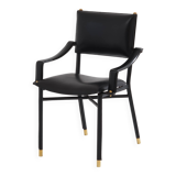 Jacques Adnet black leather brass office chair 1950