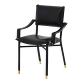 Jacques Adnet chaise de bureau cuir noir laiton 1950