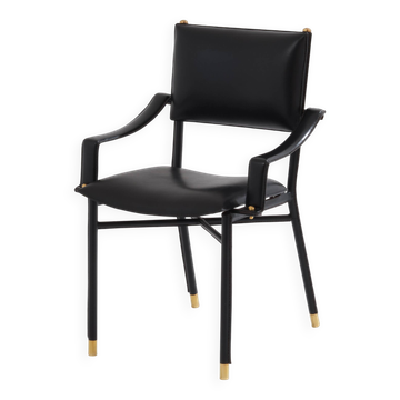 Jacques Adnet chaise de bureau cuir noir laiton 1950