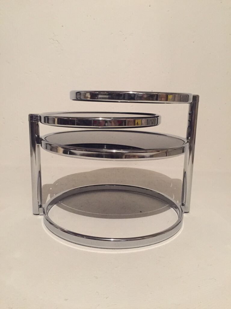 3-plate swivel coffee table in 1970s glass and chrome