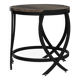 Round Industrial End Table with Storage Shelf & Adjustable Feet, Rustic Brown Top, Black Metal Frame
