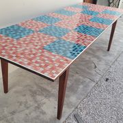 Old farmhouse table with mosaic top and tapered legs - 2m64
