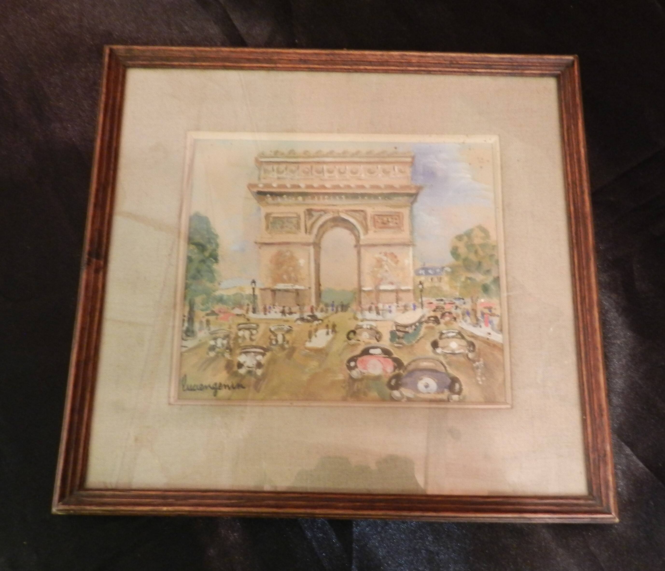Aquarelle sous verre signée Lucien Genin " L' Arc de Triomphe"