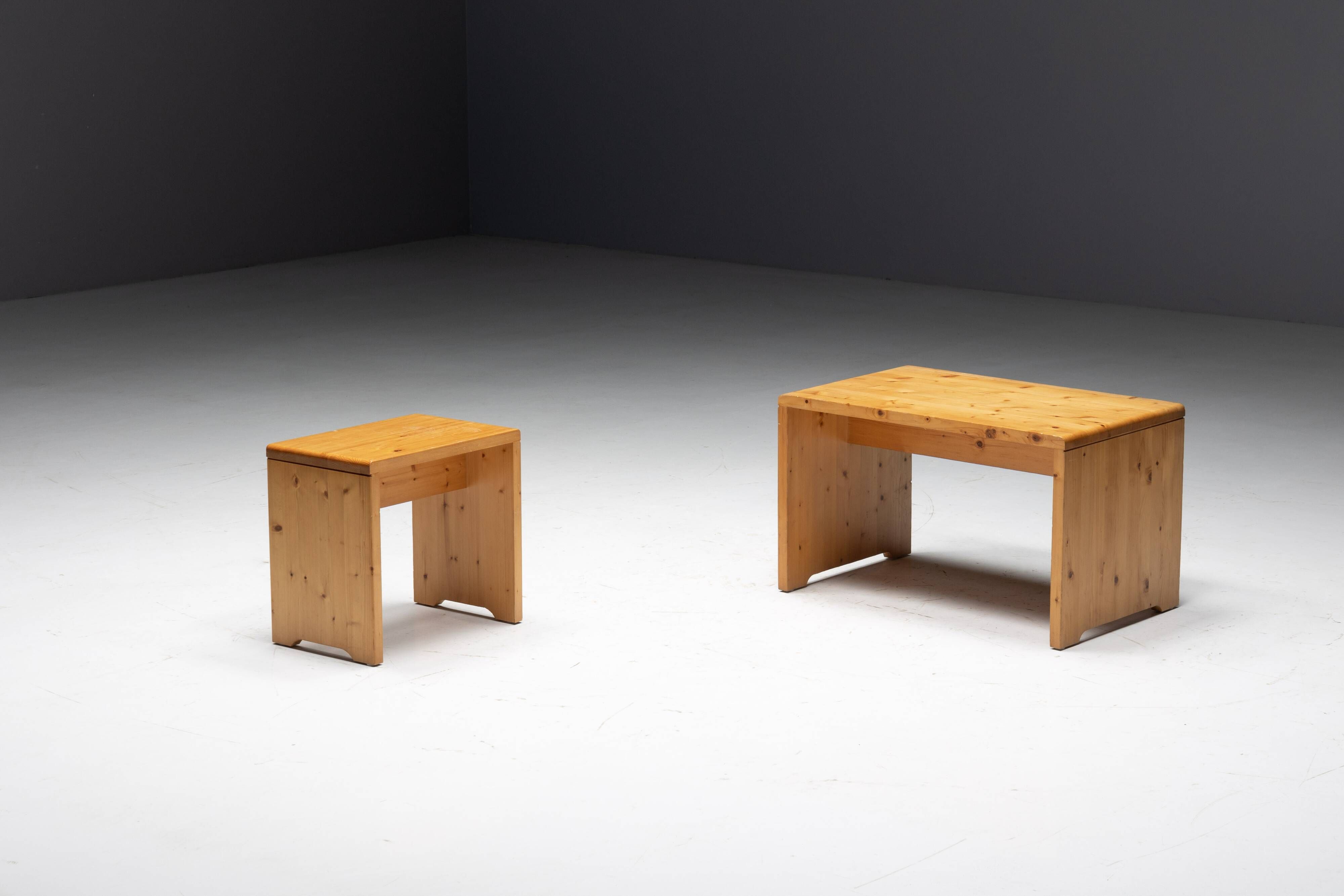 Pine Stool selected by Charlotte Perriand for Méribel, France, 1960s