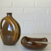 Mid Century Modern Ceramic Set: Handmade Vase & Ashtray, Yugoslavia