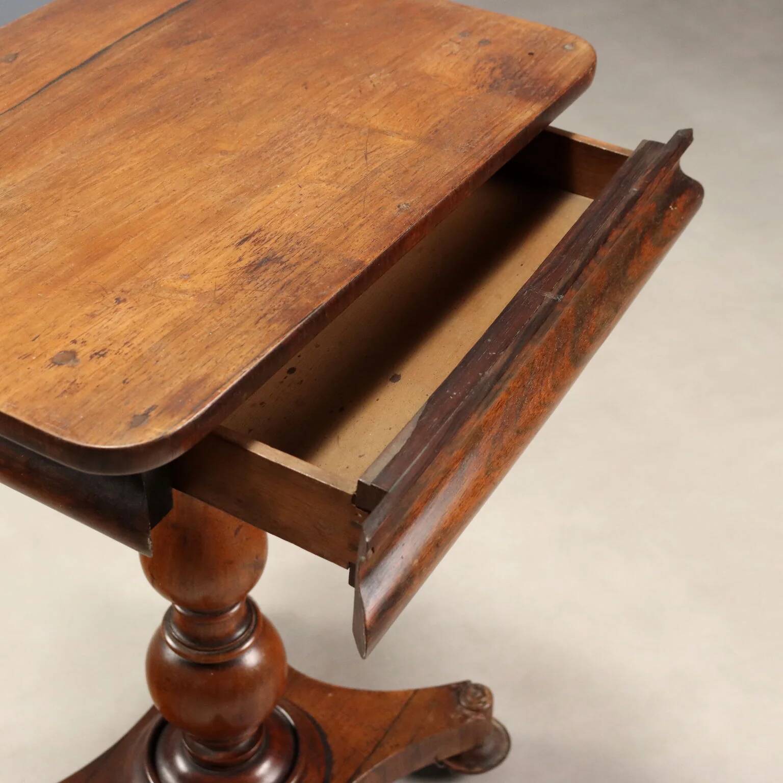 Small antique wooden table with drawer, Italy, 19th century.