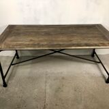 Iron workshop table and old wood tray