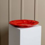 Red glazed ceramic fruit platter with three-dimensional fruit relief, vintage Italy 1980s, Mid-Century design