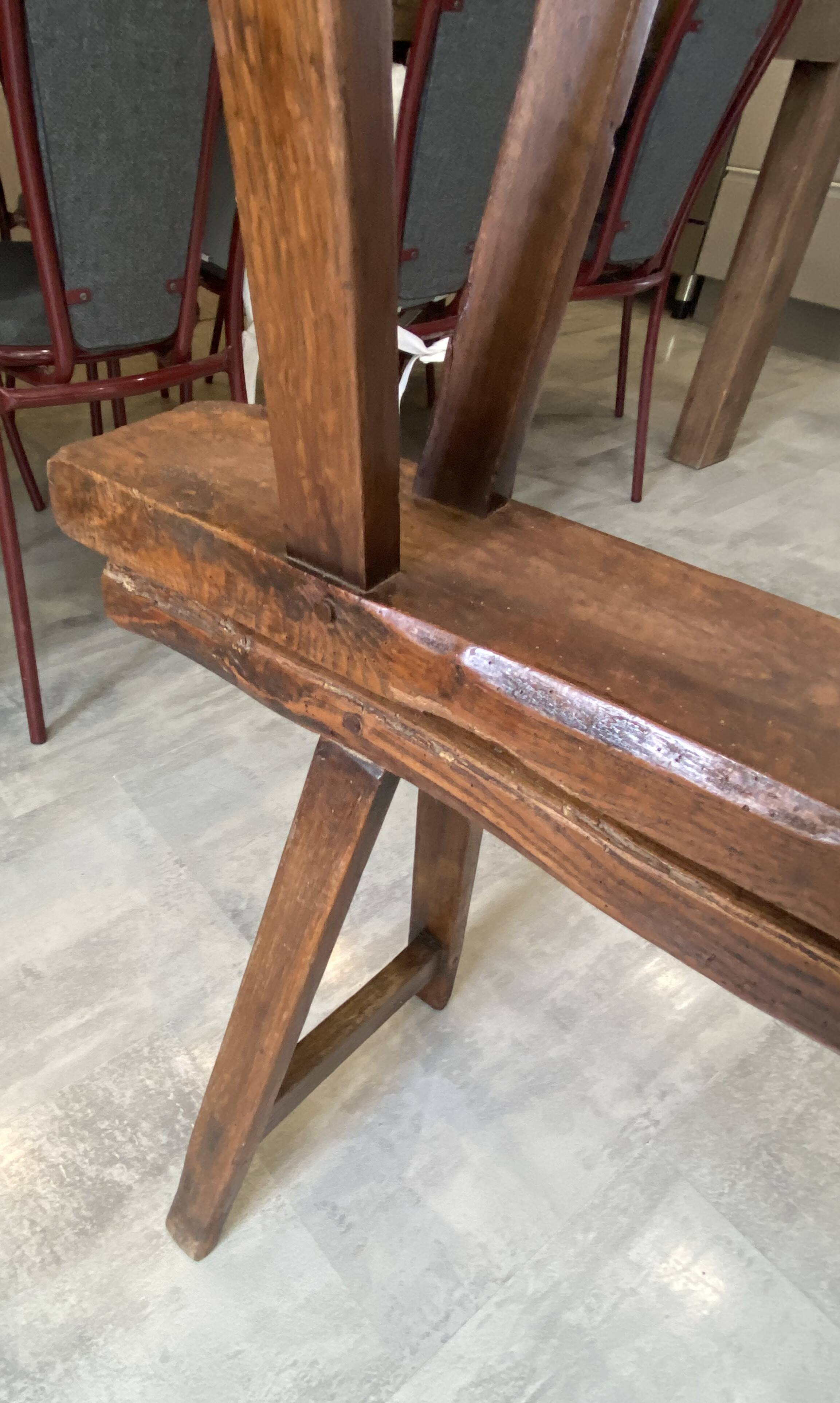 Pair of solid oak farmhouse benches 214cm for rustic table 1950