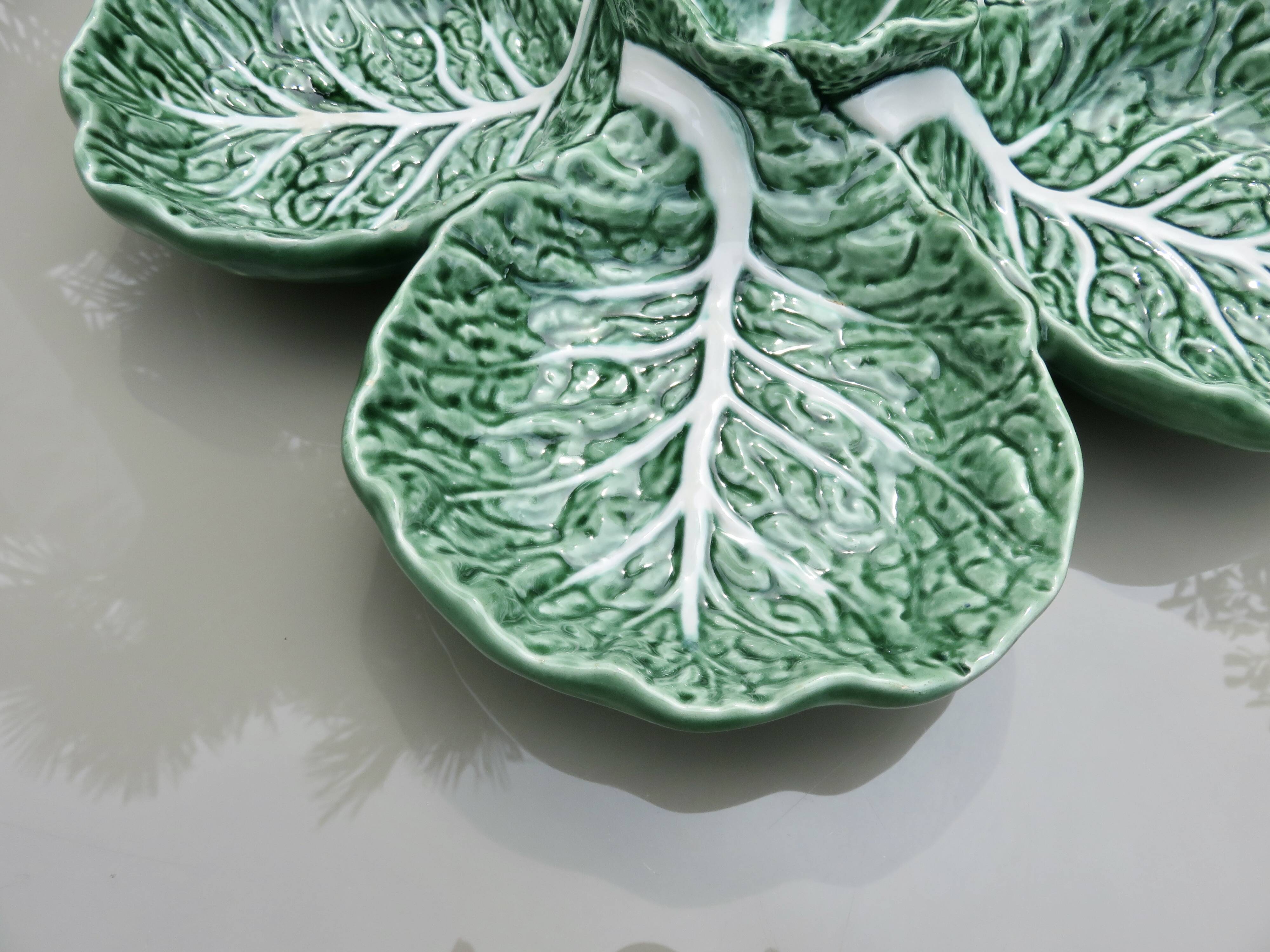 Large "cabbage leaf" dish in barbotine by Bordalo Pinheiro, 1960, Portugal.