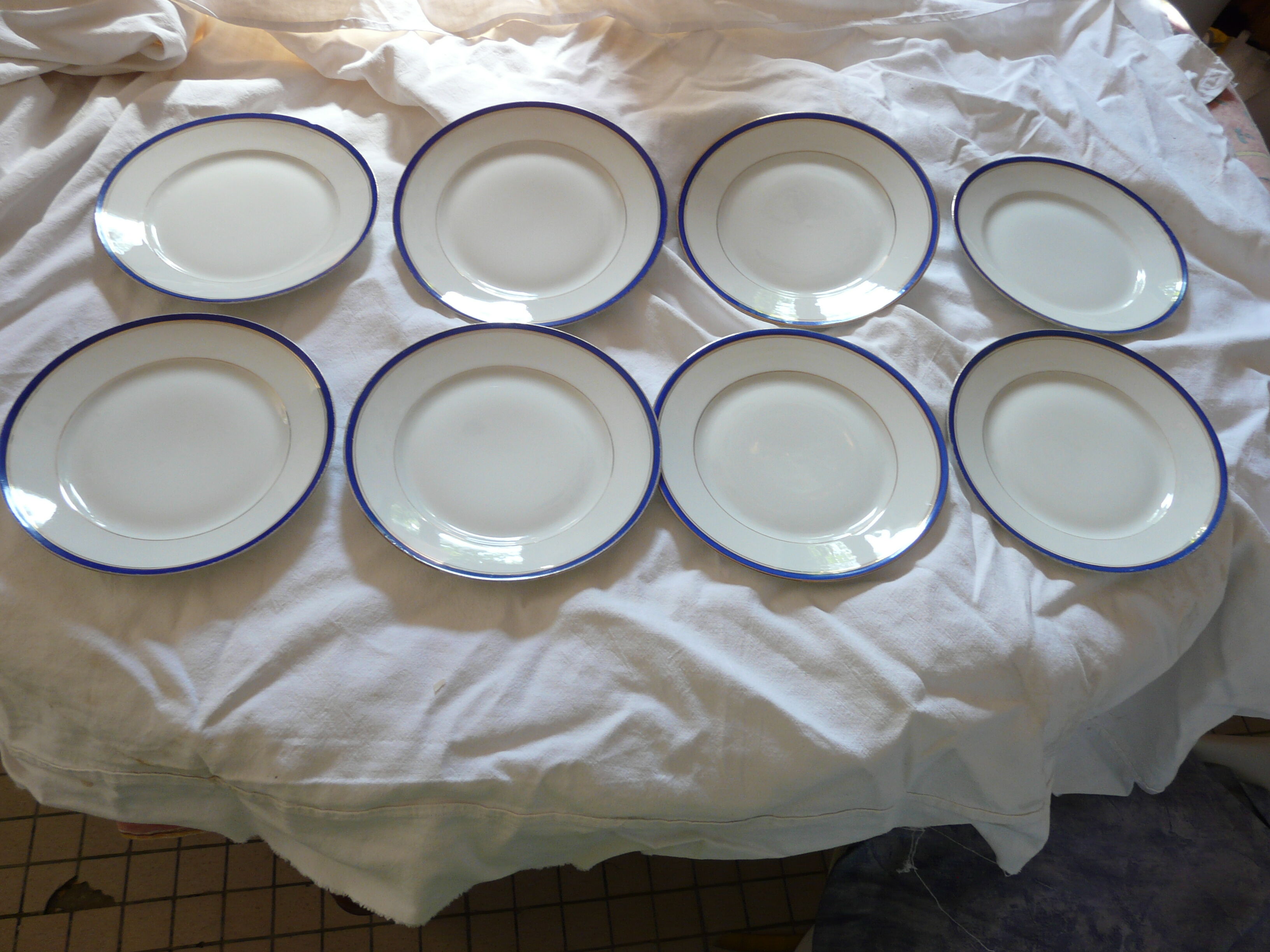 8 plates in Limoges porcelain gold and ultramarine blue fillets
