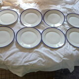 8 plates in Limoges porcelain gold and ultramarine blue fillets